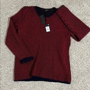 Derek Lam Red and Black Ribbed Crew Neck Sweater